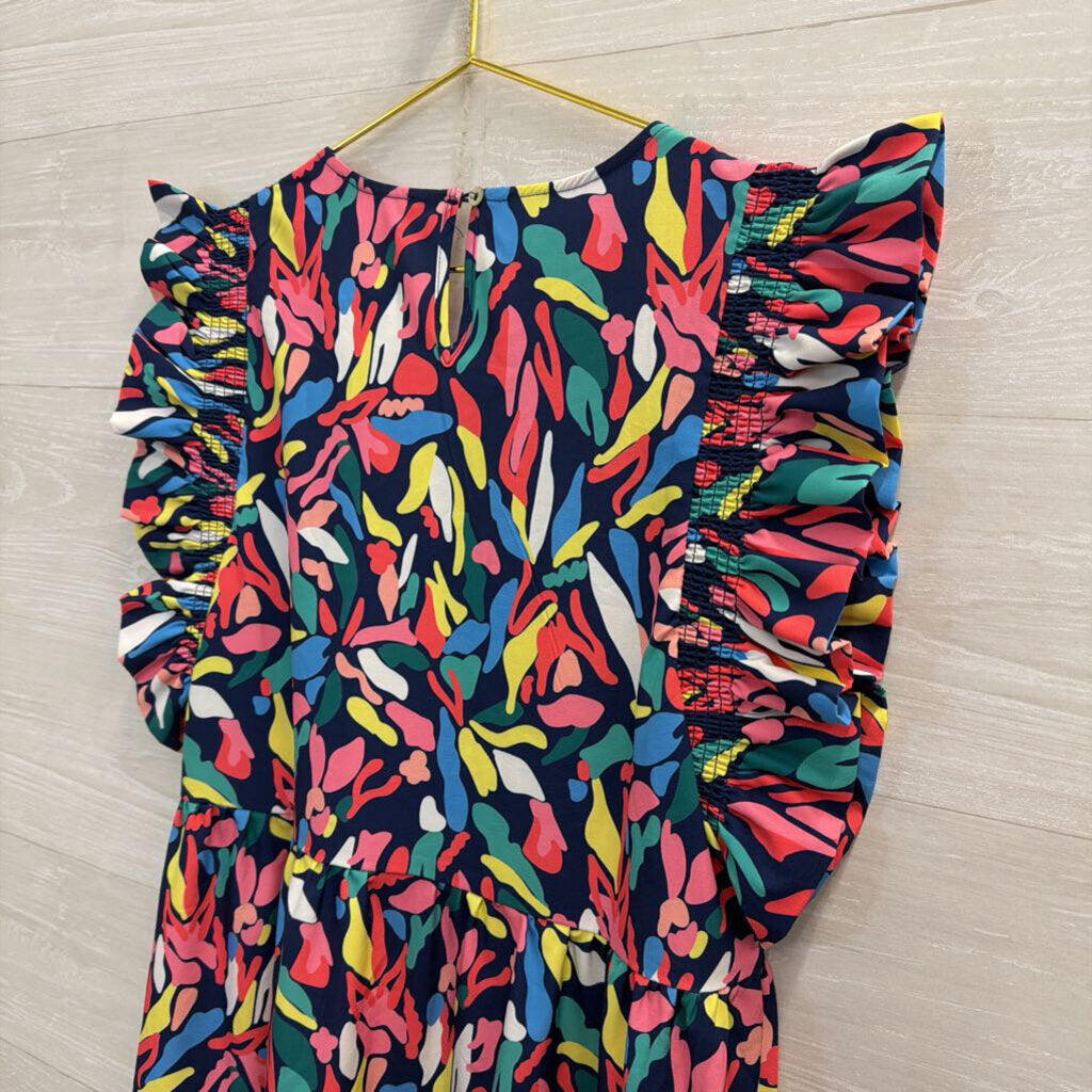 Michelle McDowell Navy/ Multi Print Ruffle Sleeve Dress Small