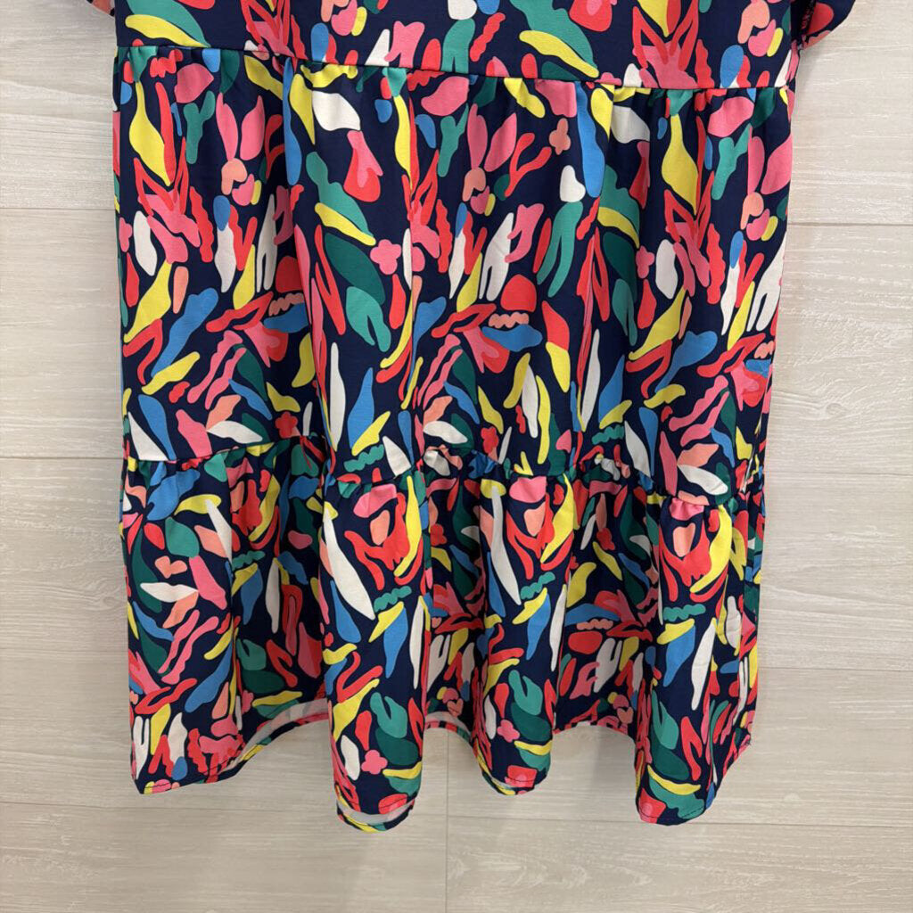 Michelle McDowell Navy/ Multi Print Ruffle Sleeve Dress Small