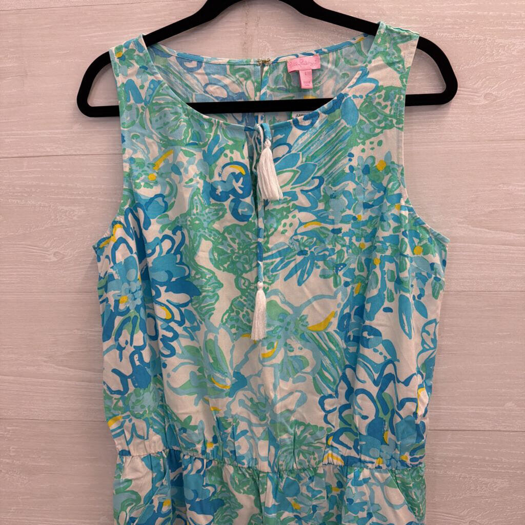 Lilly Pulitzer White/ Blue Print Sleeveless Romper Large