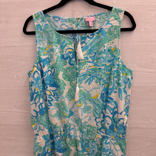 Lilly Pulitzer White/ Blue Print Sleeveless Romper Large