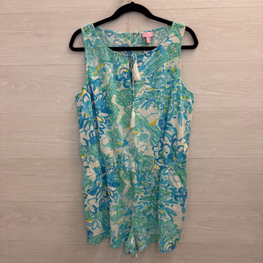 Lilly Pulitzer White/ Blue Print Sleeveless Romper Large