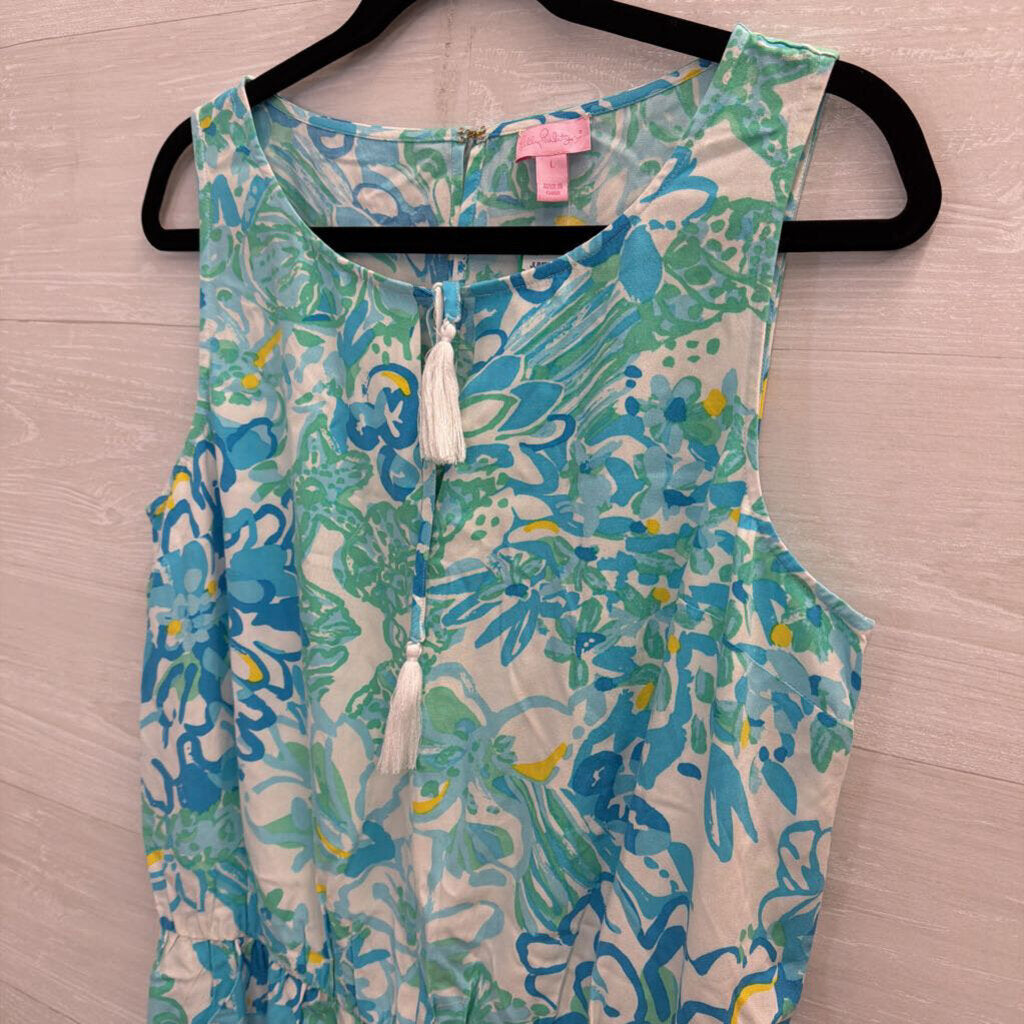 Lilly Pulitzer White/ Blue Print Sleeveless Romper Large