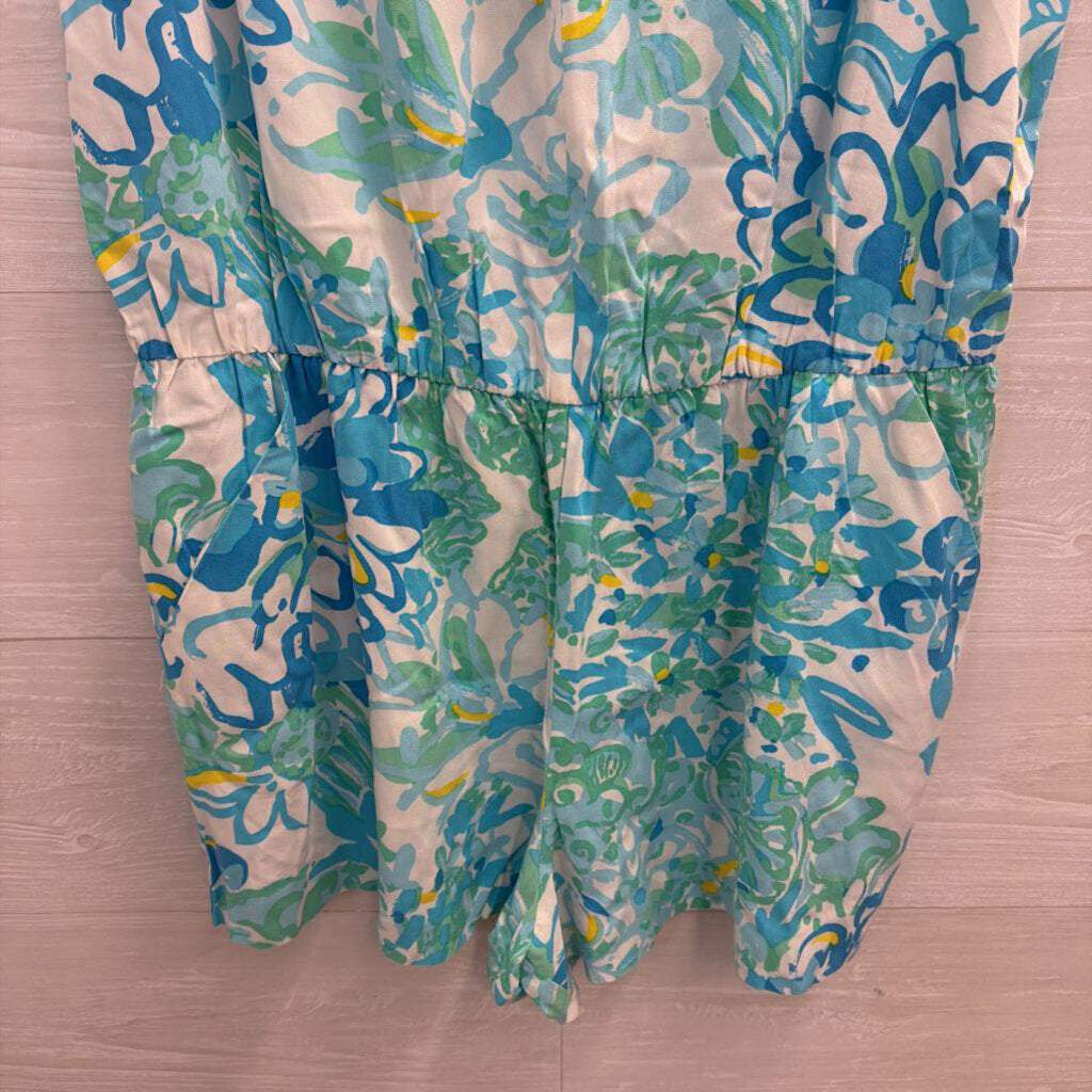 Lilly Pulitzer White/ Blue Print Sleeveless Romper Large