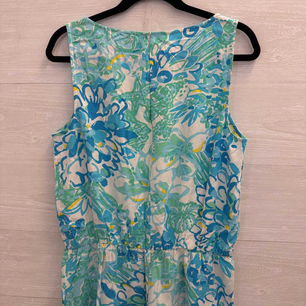 Lilly Pulitzer White/ Blue Print Sleeveless Romper Large