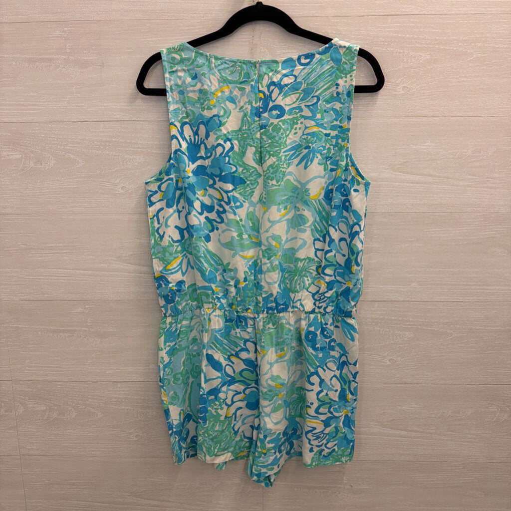 Lilly Pulitzer White/ Blue Print Sleeveless Romper Large