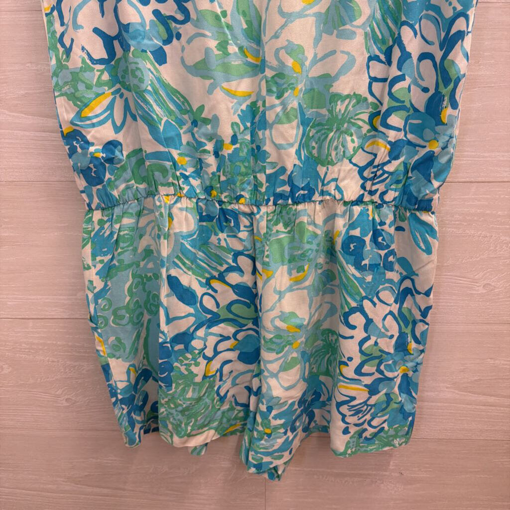Lilly Pulitzer White/ Blue Print Sleeveless Romper Large