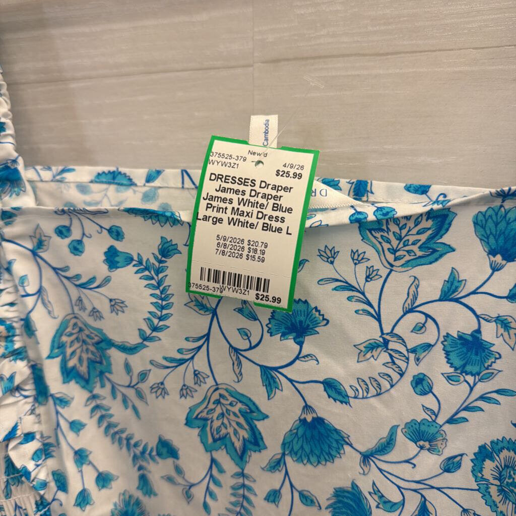 Draper James White/ Blue Print Maxi Dress Large