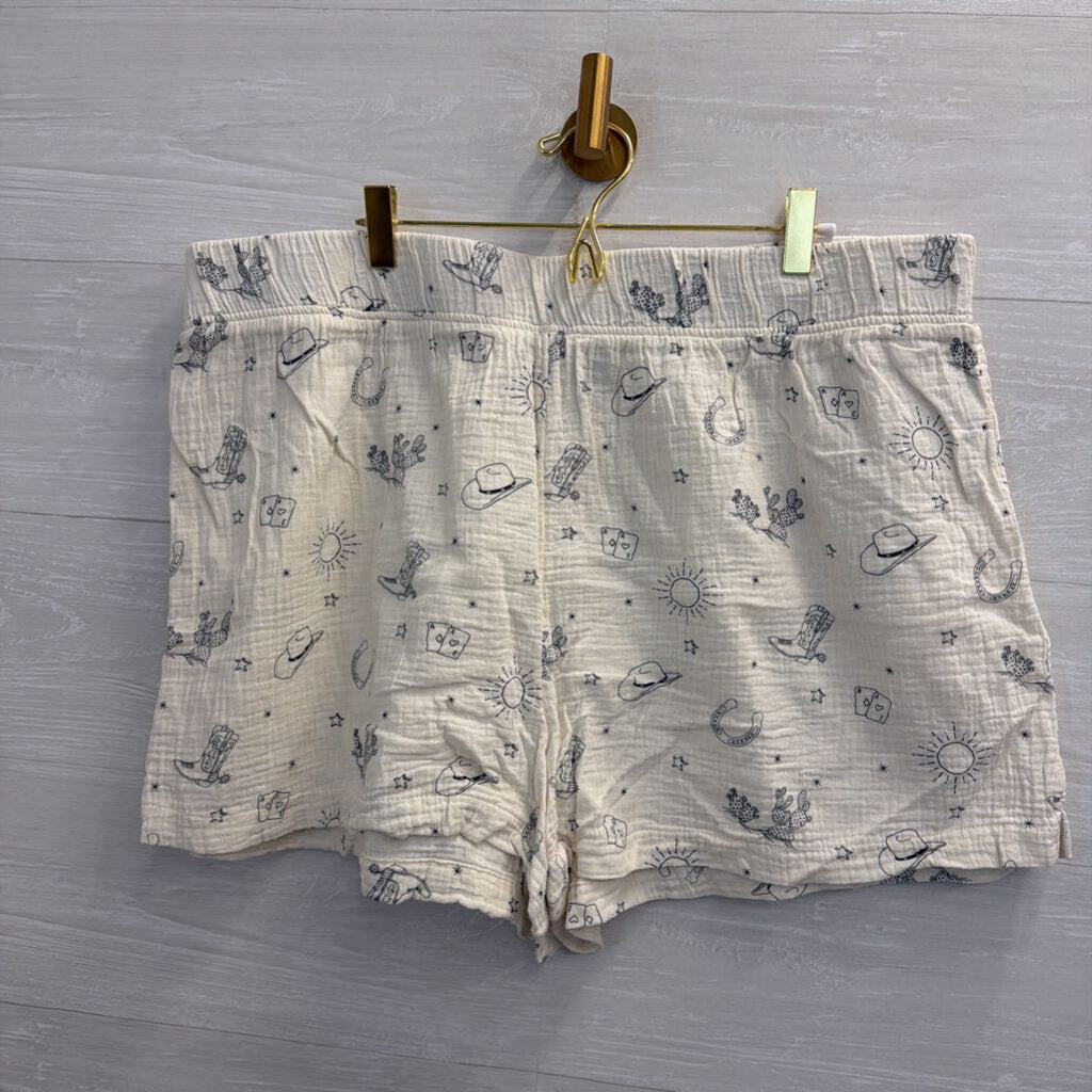 American Eagle White/ Black Print Shorts/ Short Sleeve Button Down Lounge Set XXL