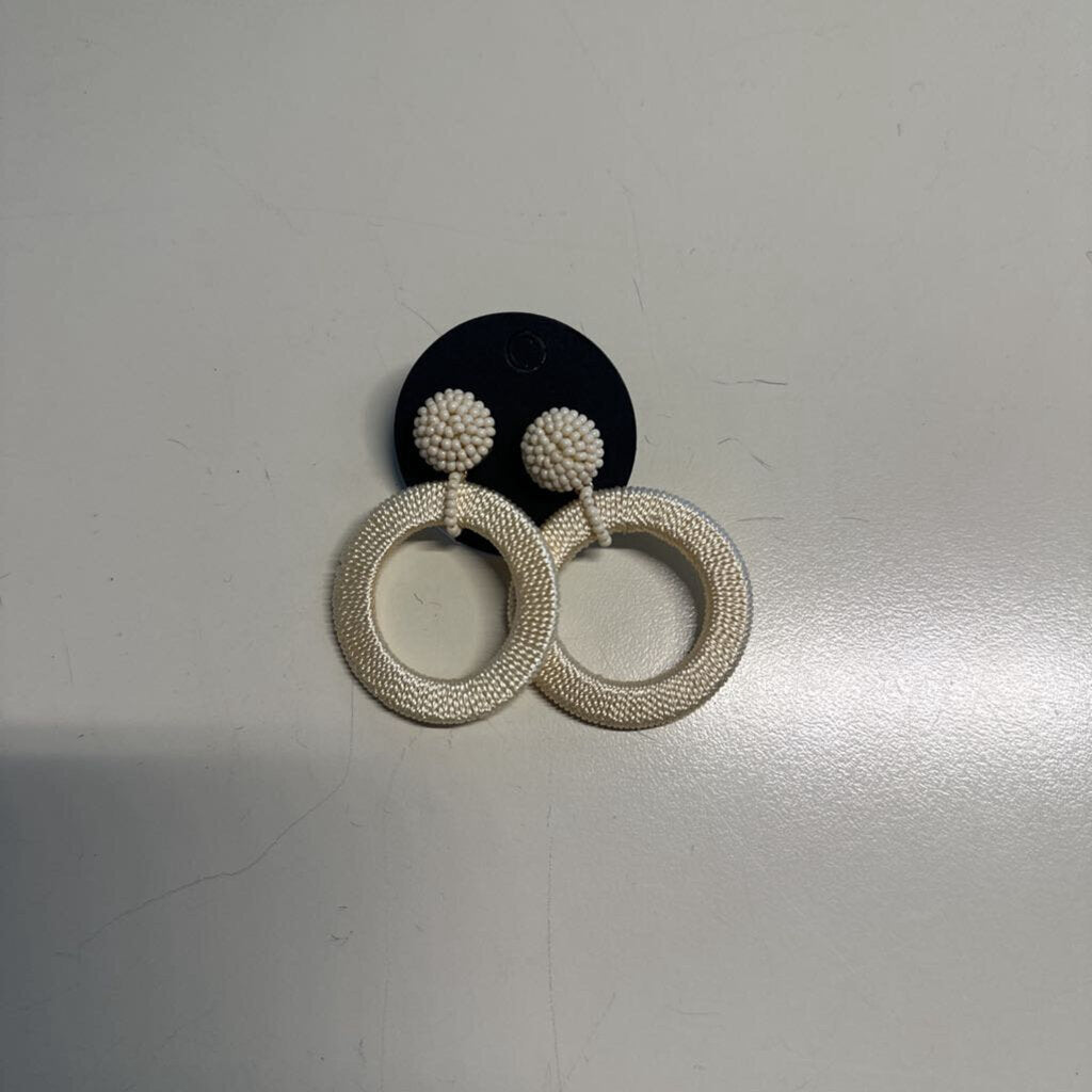 Ivory Beaded Woven Circle Drop Earrings