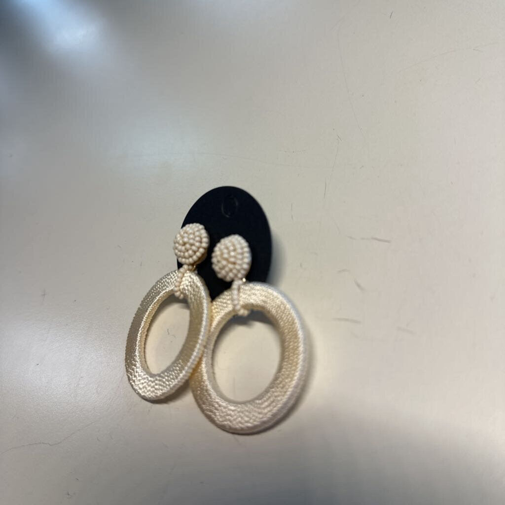 Ivory Beaded Woven Circle Drop Earrings