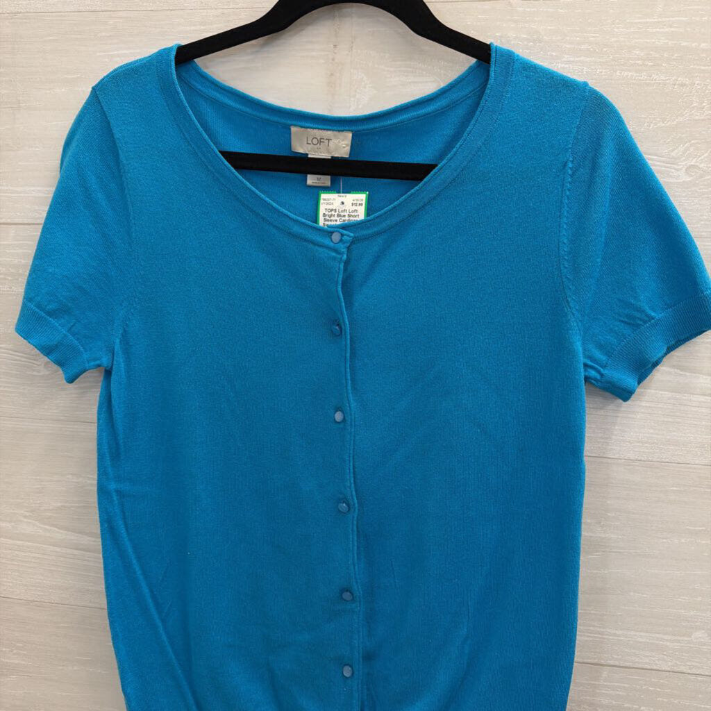 Loft Bright Blue Short Sleeve Cardigan Sweater Medium