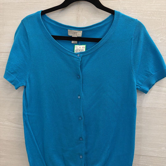 Loft Bright Blue Short Sleeve Cardigan Sweater Medium
