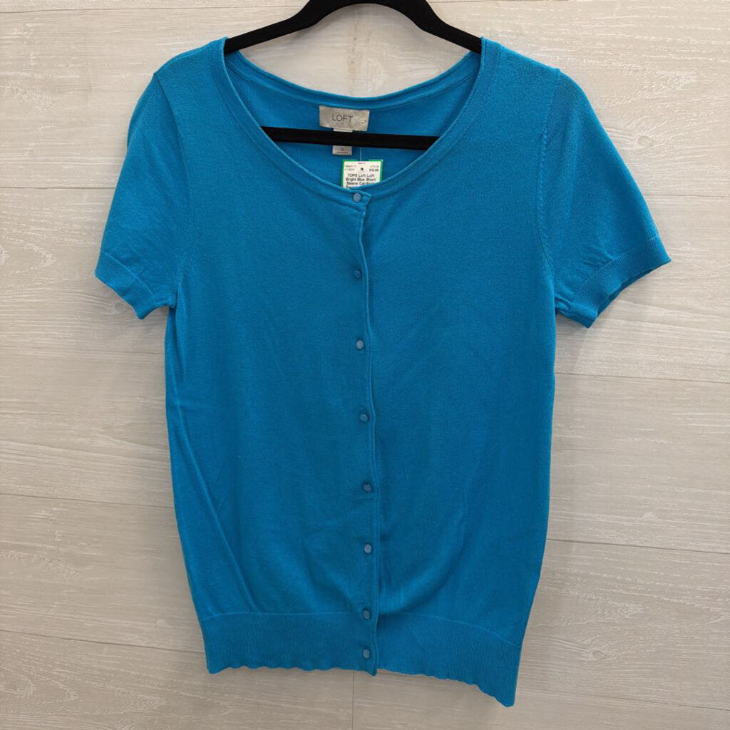Loft Bright Blue Short Sleeve Cardigan Sweater Medium