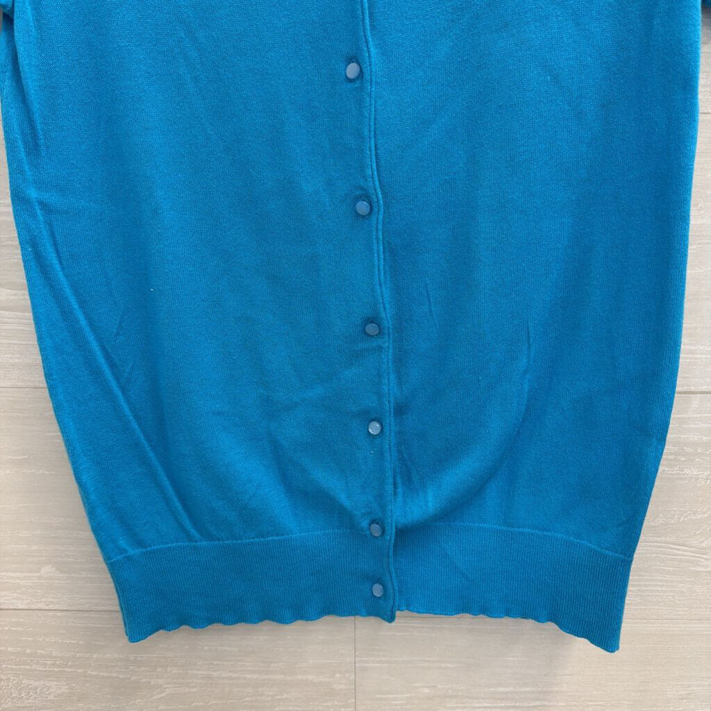 Loft Bright Blue Short Sleeve Cardigan Sweater Medium