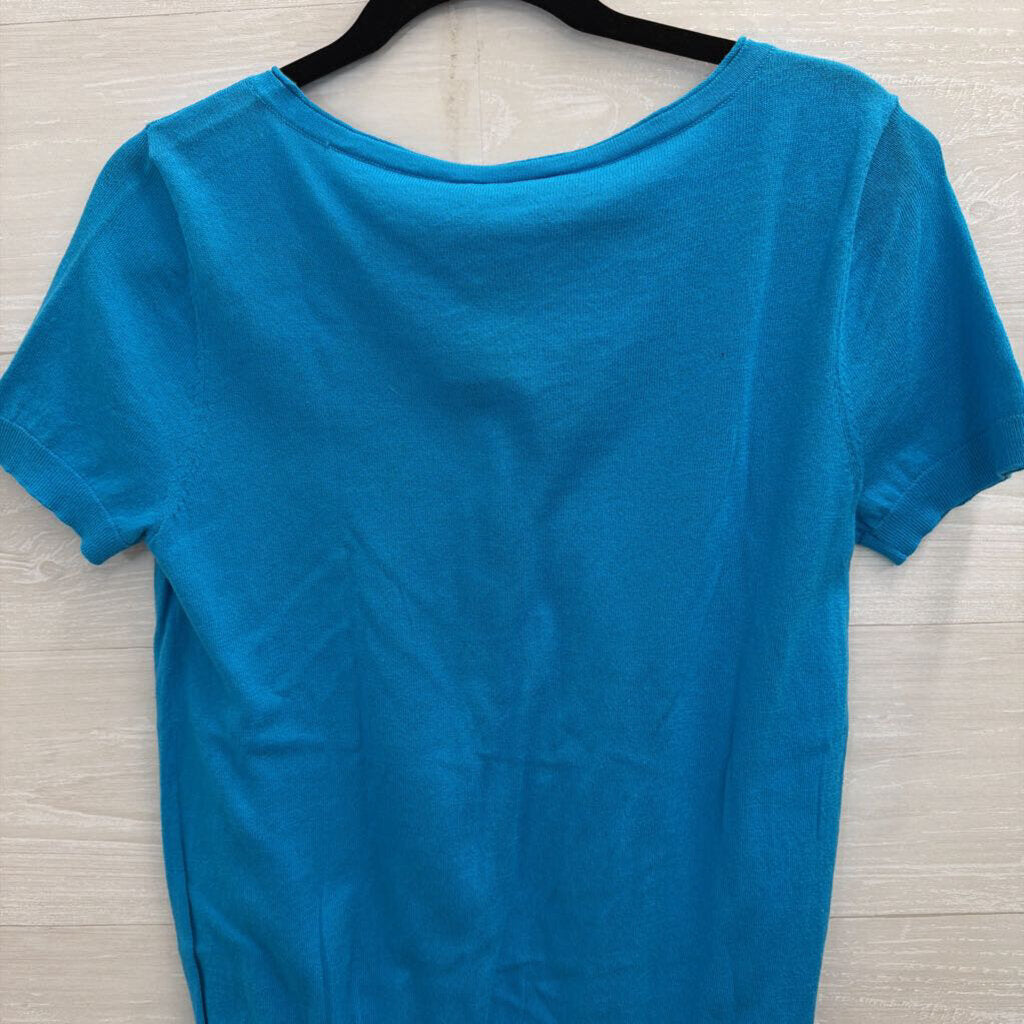 Loft Bright Blue Short Sleeve Cardigan Sweater Medium