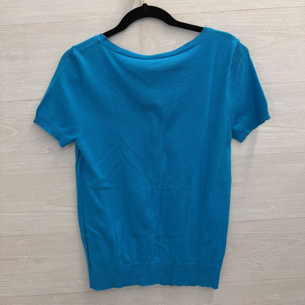 Loft Bright Blue Short Sleeve Cardigan Sweater Medium