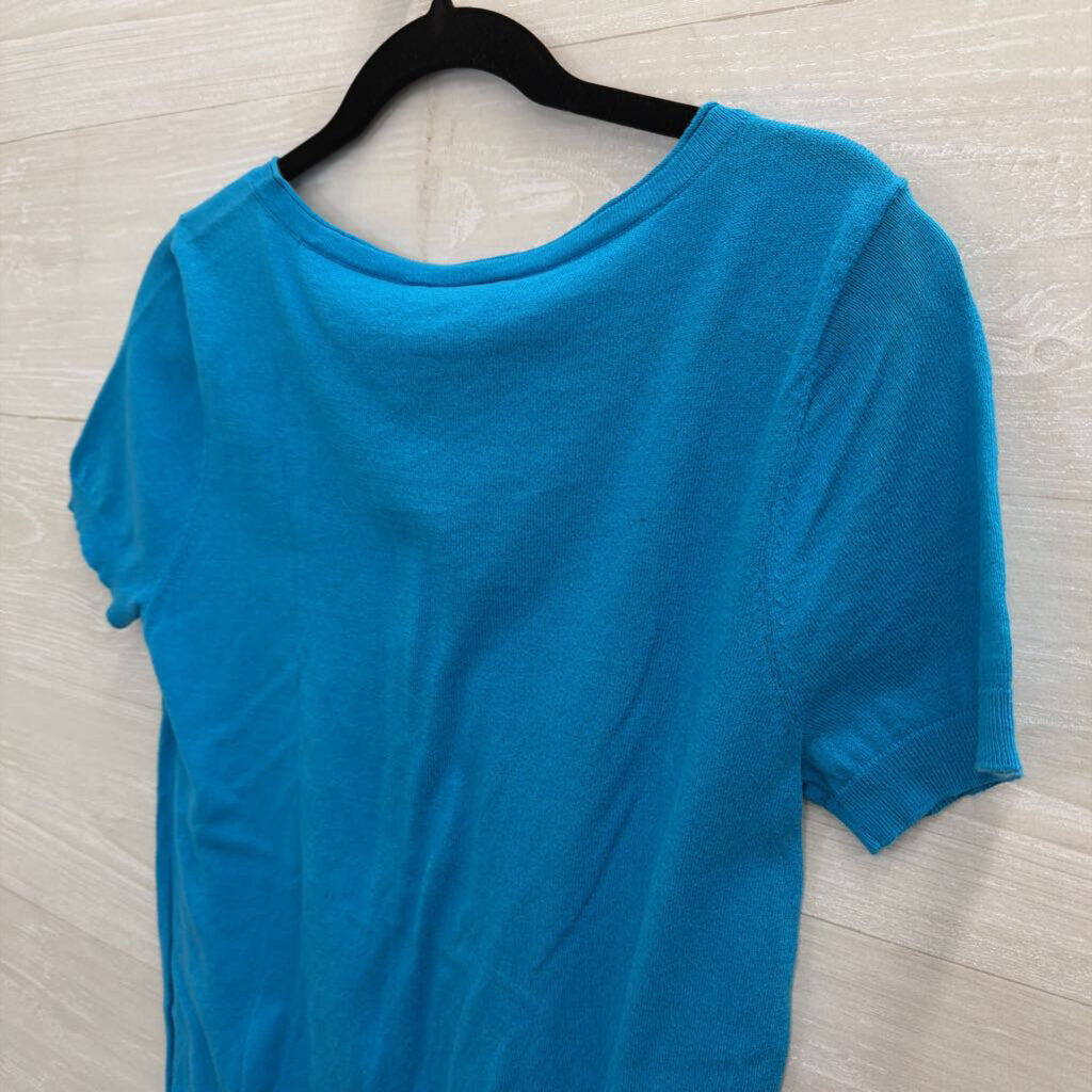 Loft Bright Blue Short Sleeve Cardigan Sweater Medium