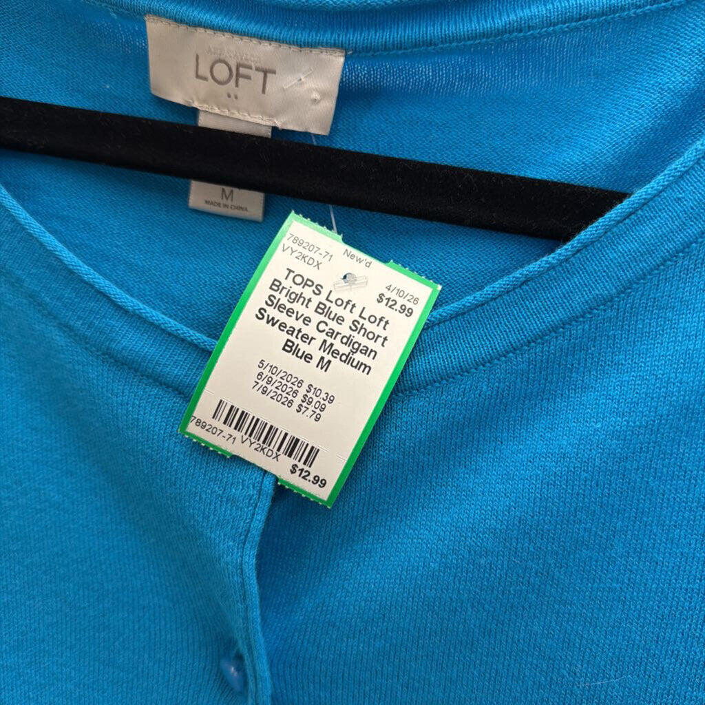 Loft Bright Blue Short Sleeve Cardigan Sweater Medium