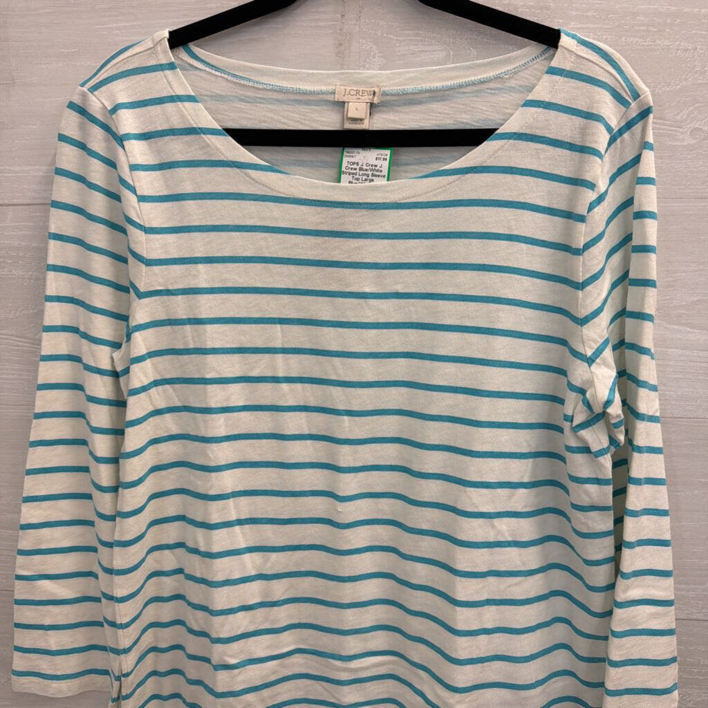 J. Crew Blue/White Striped Long Sleeve Top Large