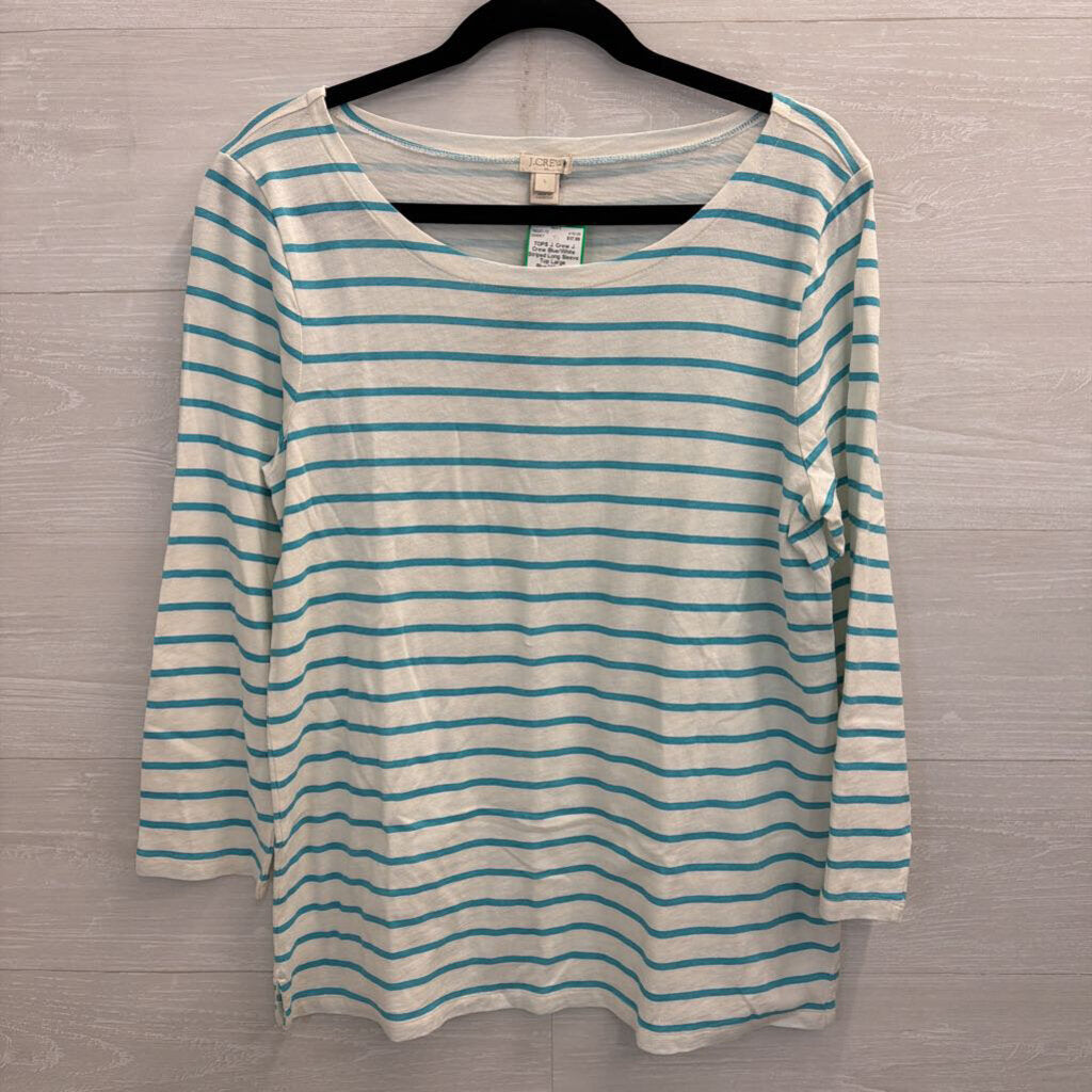 J. Crew Blue/White Striped Long Sleeve Top Large