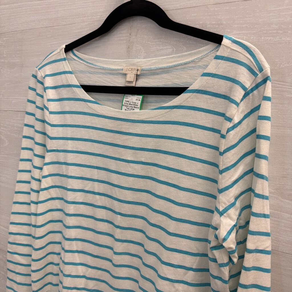 J. Crew Blue/White Striped Long Sleeve Top Large