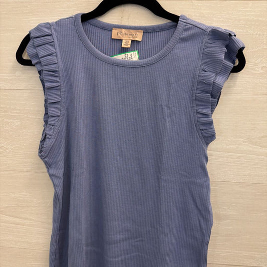 Philosophy Periwinkle Ribbed Ruffle Short Sleeve Top Medium