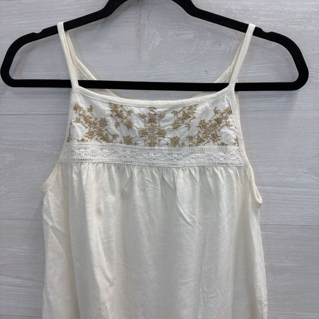 Eddie Bauer White Tank with Beige Embroidery Small