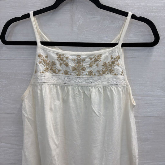 Eddie Bauer White Tank with Beige Embroidery Small