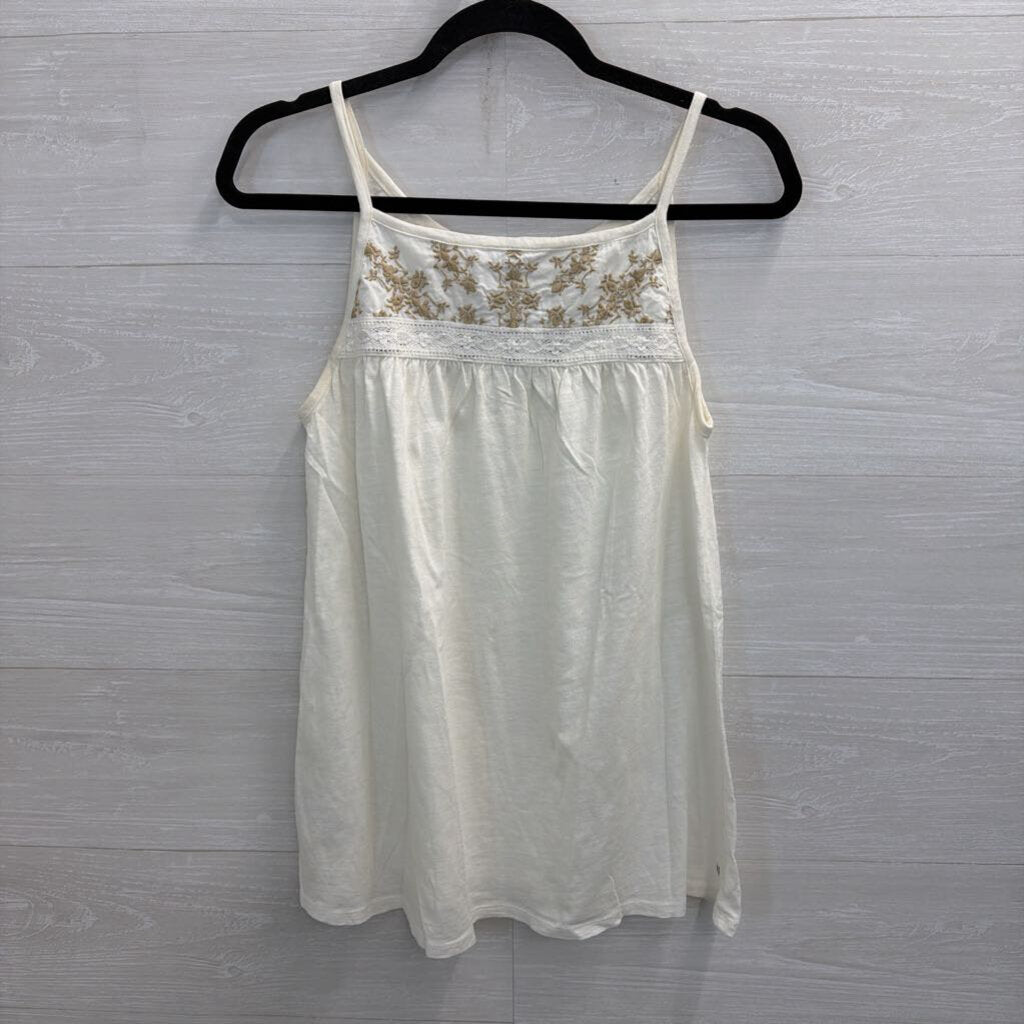 Eddie Bauer White Tank with Beige Embroidery Small