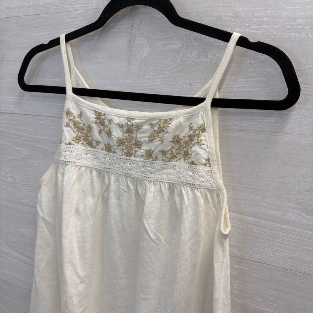 Eddie Bauer White Tank with Beige Embroidery Small