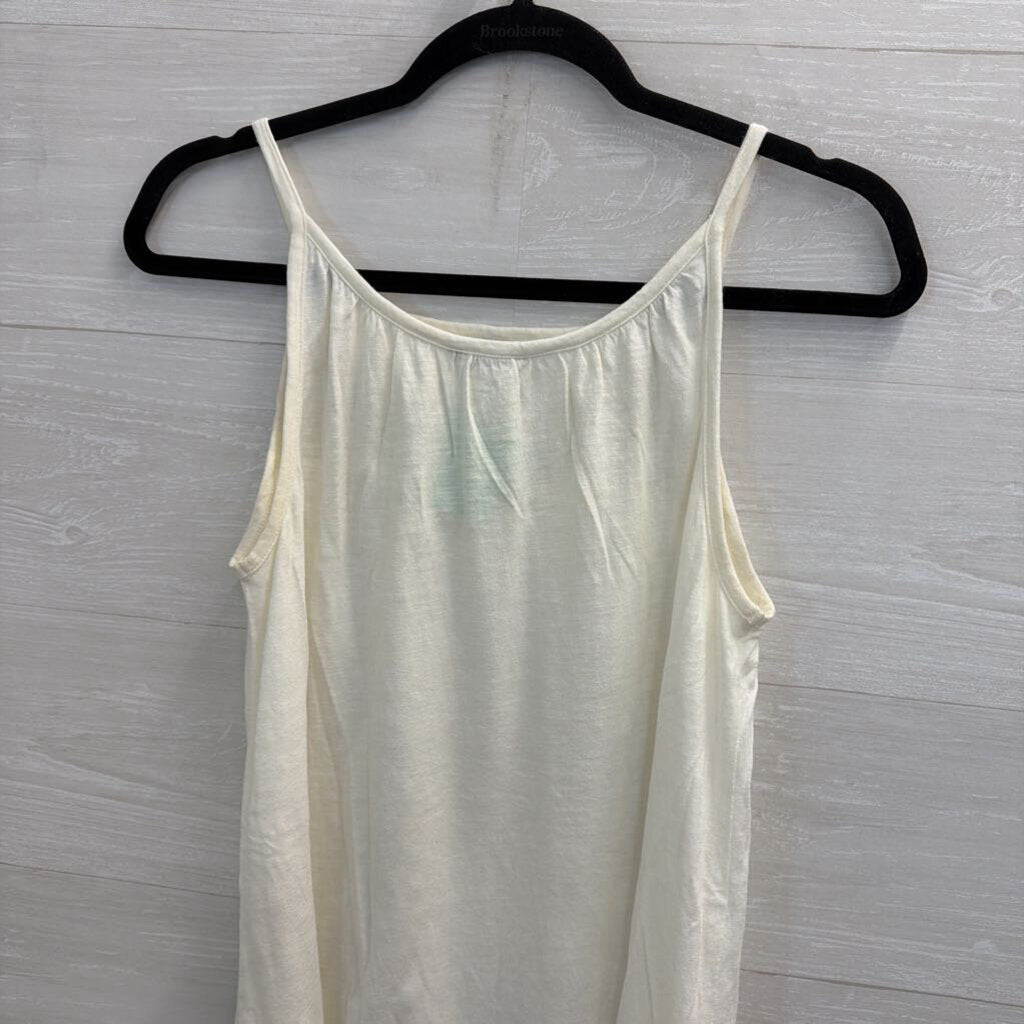Eddie Bauer White Tank with Beige Embroidery Small