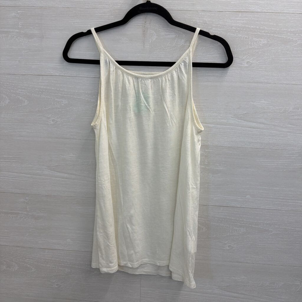 Eddie Bauer White Tank with Beige Embroidery Small