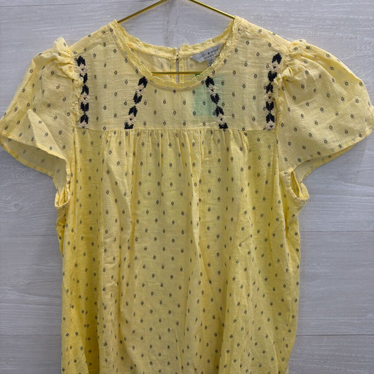 Lucky Brand Butter Yellow Printed Short Sleeve Top Small