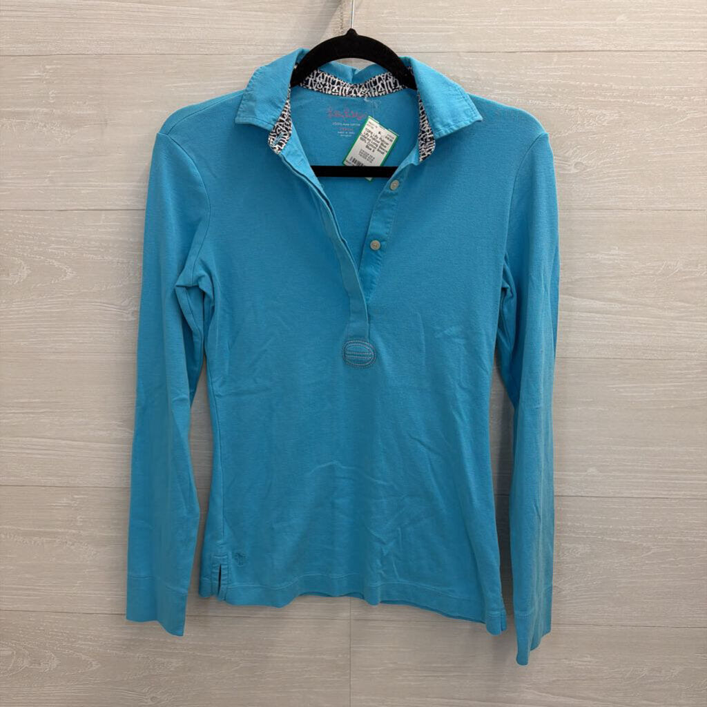 Lilly Pulitzer Blue Collared Long Sleeve 100% Cotton Small