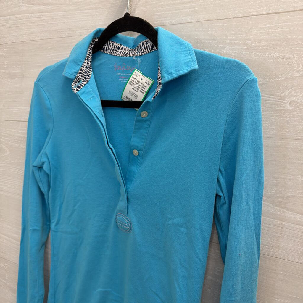Lilly Pulitzer Blue Collared Long Sleeve 100% Cotton Small