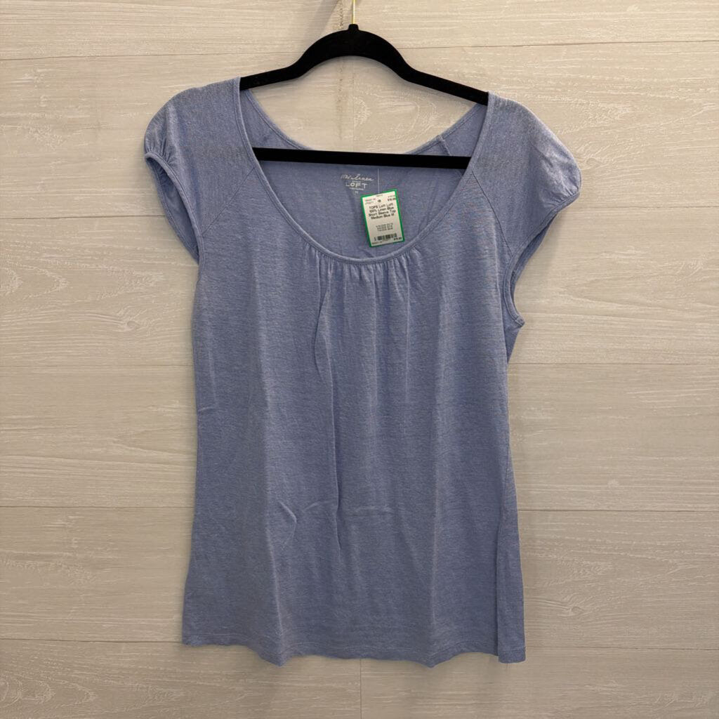 Loft 100% Linen Blue Short Sleeve Top Medium