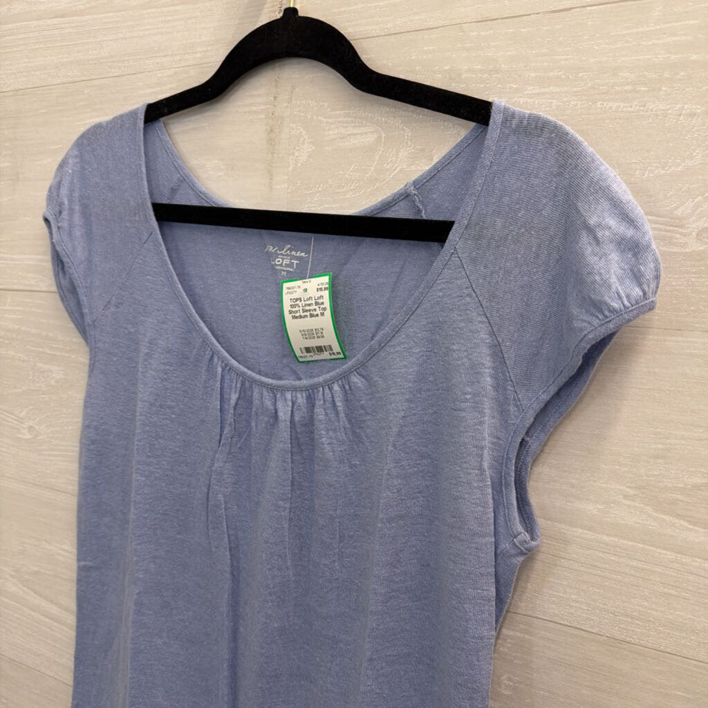 Loft 100% Linen Blue Short Sleeve Top Medium