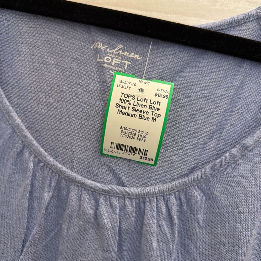 Loft 100% Linen Blue Short Sleeve Top Medium