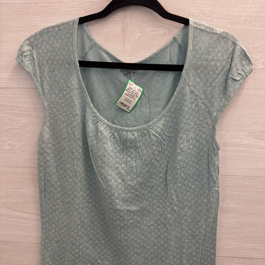 Loft 100% Linen Short Sleeve Printed Blue Top Medium