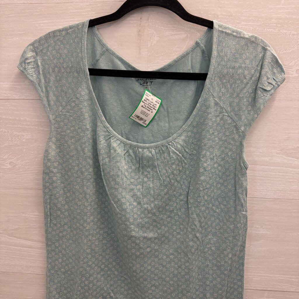 Loft 100% Linen Short Sleeve Printed Blue Top Medium