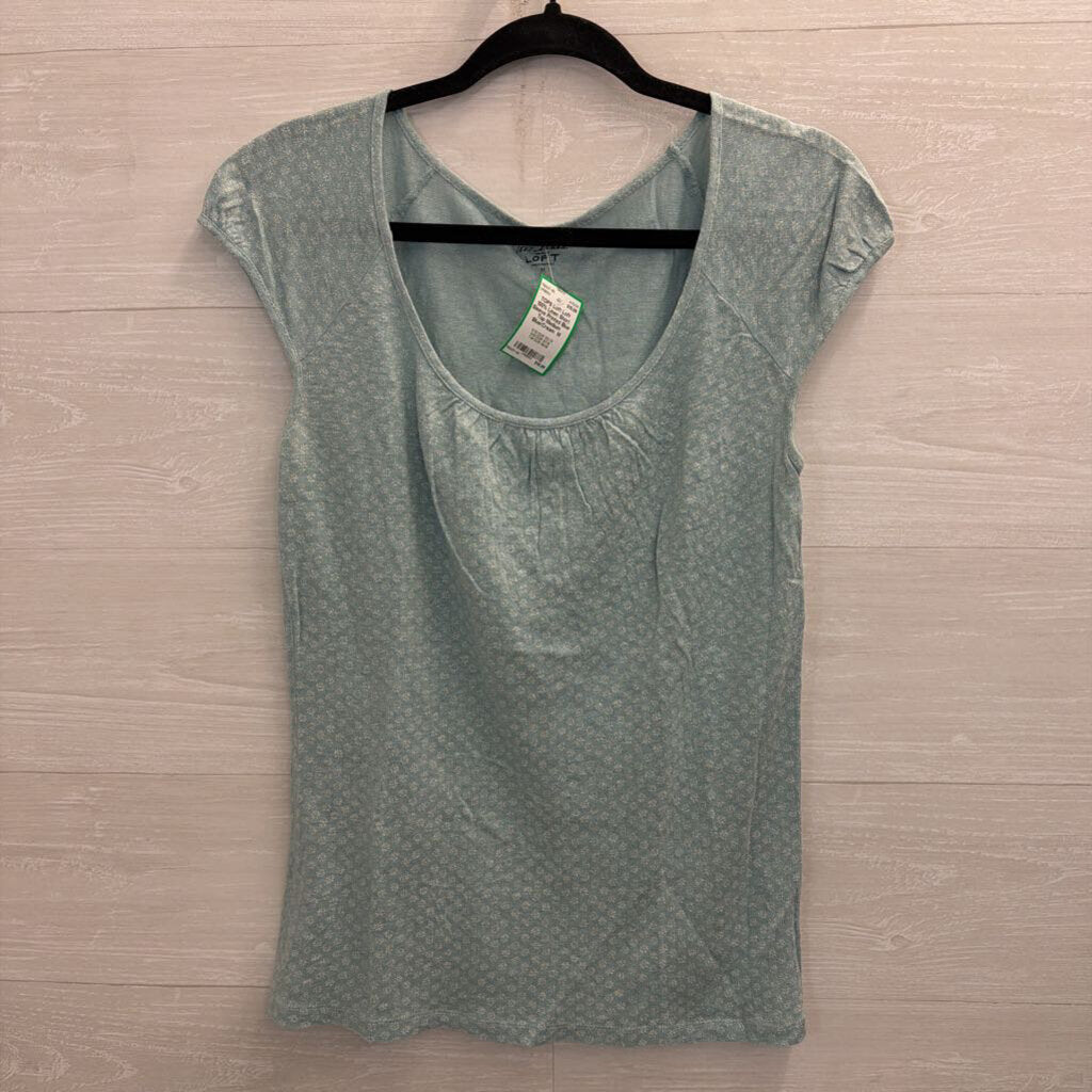 Loft 100% Linen Short Sleeve Printed Blue Top Medium