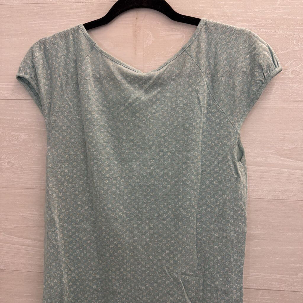 Loft 100% Linen Short Sleeve Printed Blue Top Medium