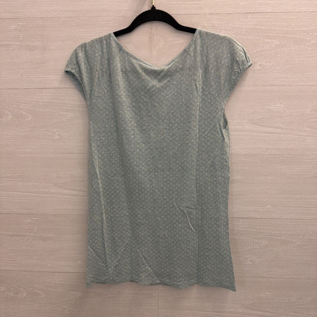 Loft 100% Linen Short Sleeve Printed Blue Top Medium