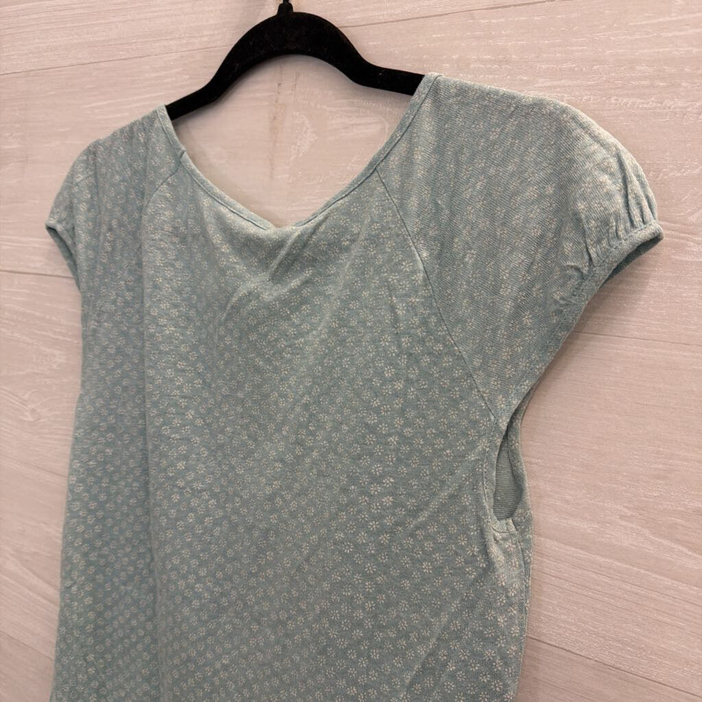 Loft 100% Linen Short Sleeve Printed Blue Top Medium