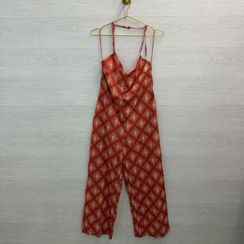 Zara Orange/ Beige Print Jumpsuit Medium