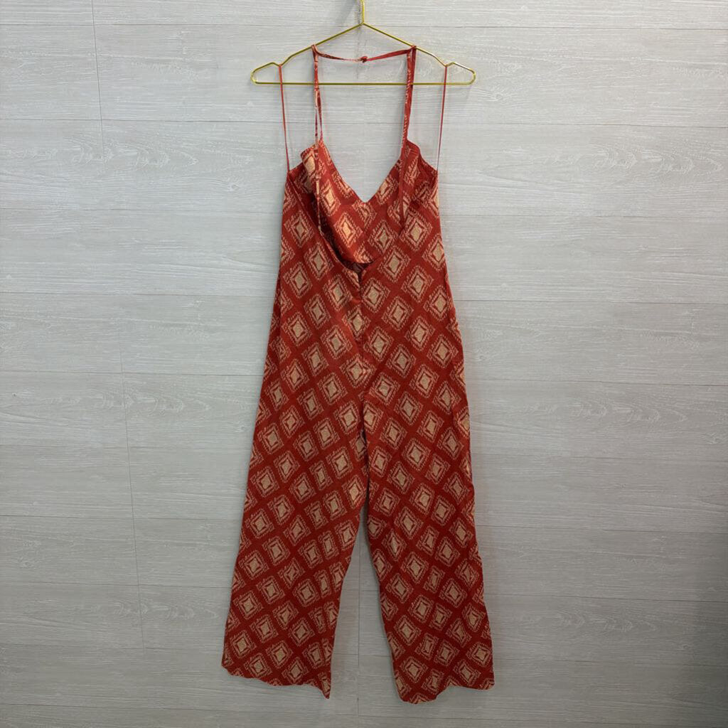 Zara Orange/ Beige Print Jumpsuit Medium