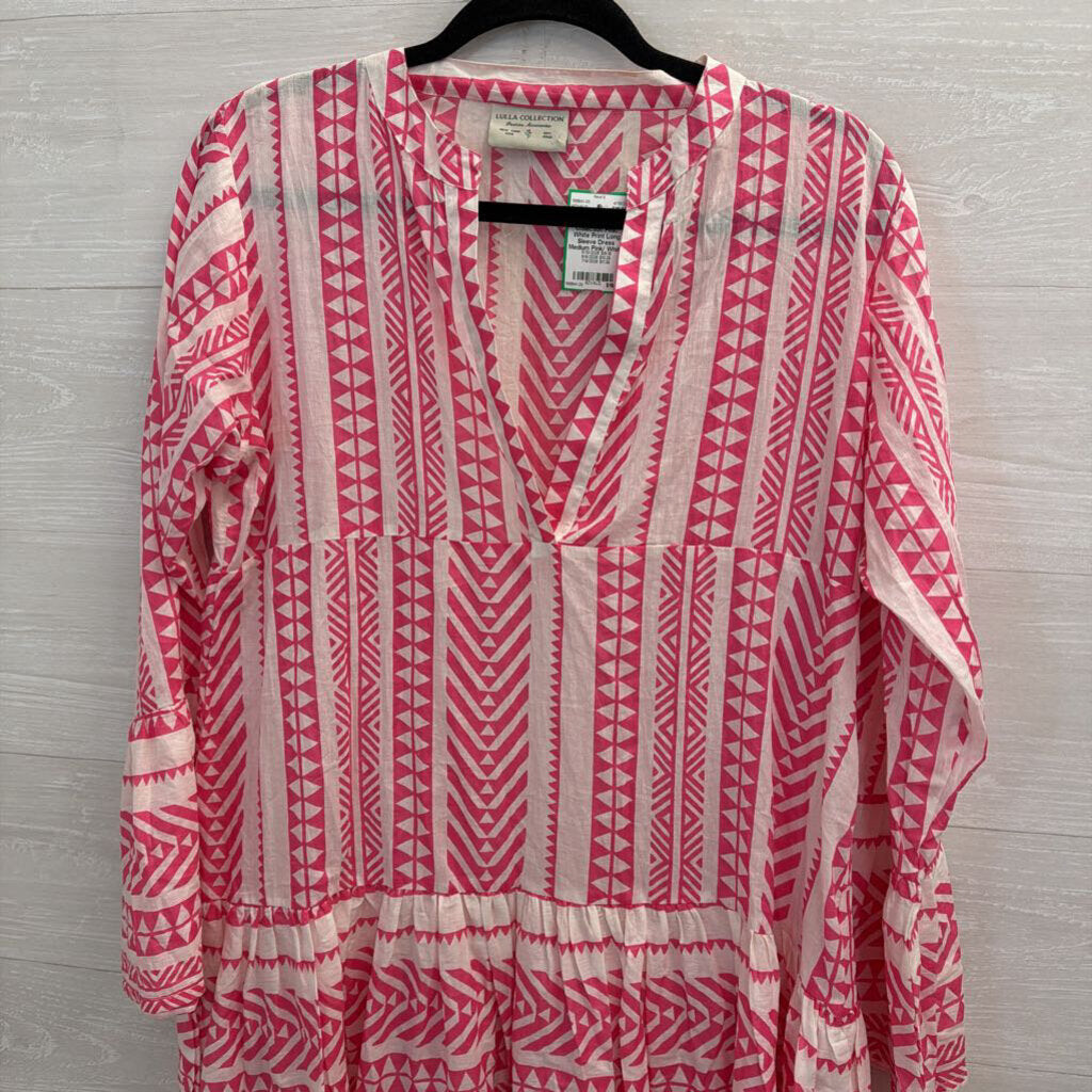 Lulla Collection Pink/ White Print Long Sleeve Dress Medium