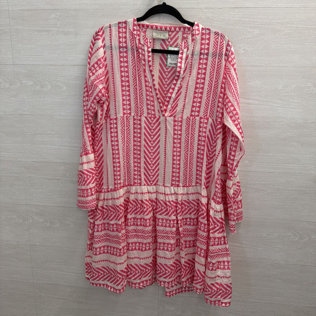 Lulla Collection Pink/ White Print Long Sleeve Dress Medium