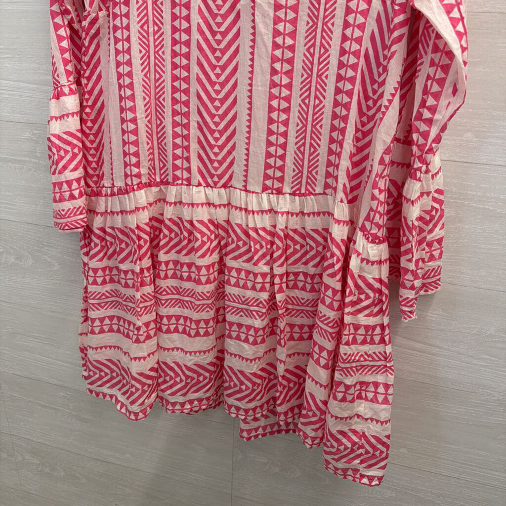 Lulla Collection Pink/ White Print Long Sleeve Dress Medium