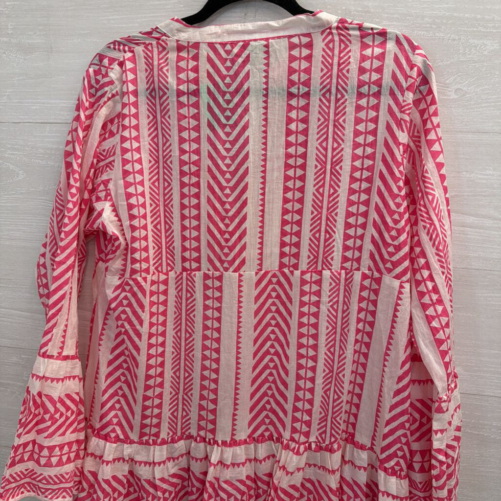 Lulla Collection Pink/ White Print Long Sleeve Dress Medium